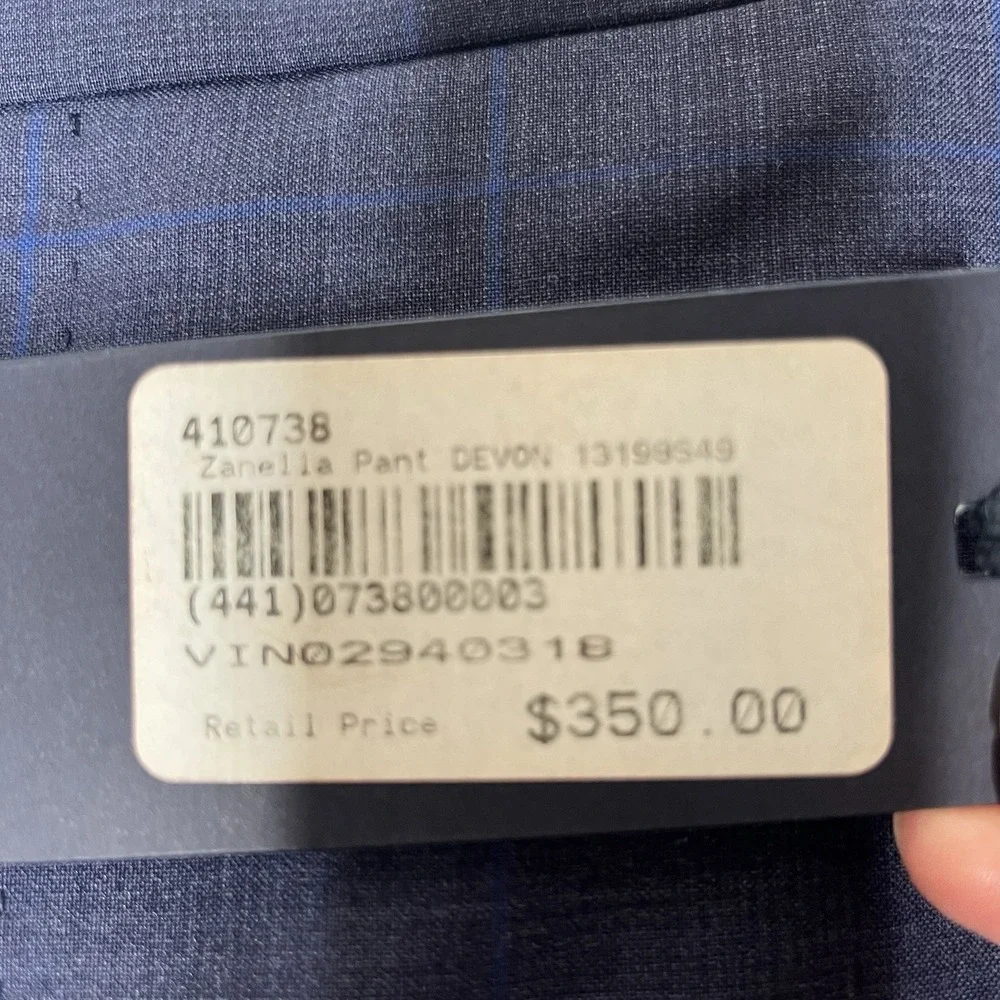 Zanella NWT Dress Pants Size 42 US Devon Navy Blue Plaid 100% Wool $350